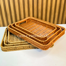 Bandeja de Servir Café da Manhã com Alça Vime Rattan Decorativa Mesa Cozinha Servir Luxo Organizador