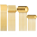 24 Peças Talheres Dourado de Aço Inox Garfo Colher Faca Colher De Mesa TINNY YOU