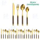 【Novas chegadas!!!】Kit 24 talheres de aço inoxidável de luxo Conjunto de talheres, garfo e colher de padrão de mármore