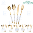 【Novas chegadas!!!】Kit 24 talheres de aço inoxidável de luxo Conjunto de talheres, garfo e colher de padrão de mármore