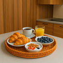 Bandeja de Servir Café da Manhã com Alça Vime Rattan Decorativa Mesa Cozinha Servir Luxo Organizador