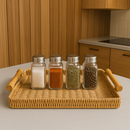 Bandeja de Servir Café da Manhã com Alça Vime Rattan Decorativa Mesa Cozinha Servir Luxo Organizador