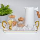 Bandeja Luxo Decorativa com alças Grande Borda Dourada Banheiro Lavabo Multiuso Cantinho do Café