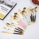 【Novas chegadas!!!】Kit 24 talheres de aço inoxidável de luxo Conjunto de talheres, garfo e colher de padrão de mármore