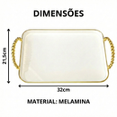 Bandeja Luxo Decorativa com alças Grande Borda Dourada Banheiro Lavabo Multiuso Cantinho do Café